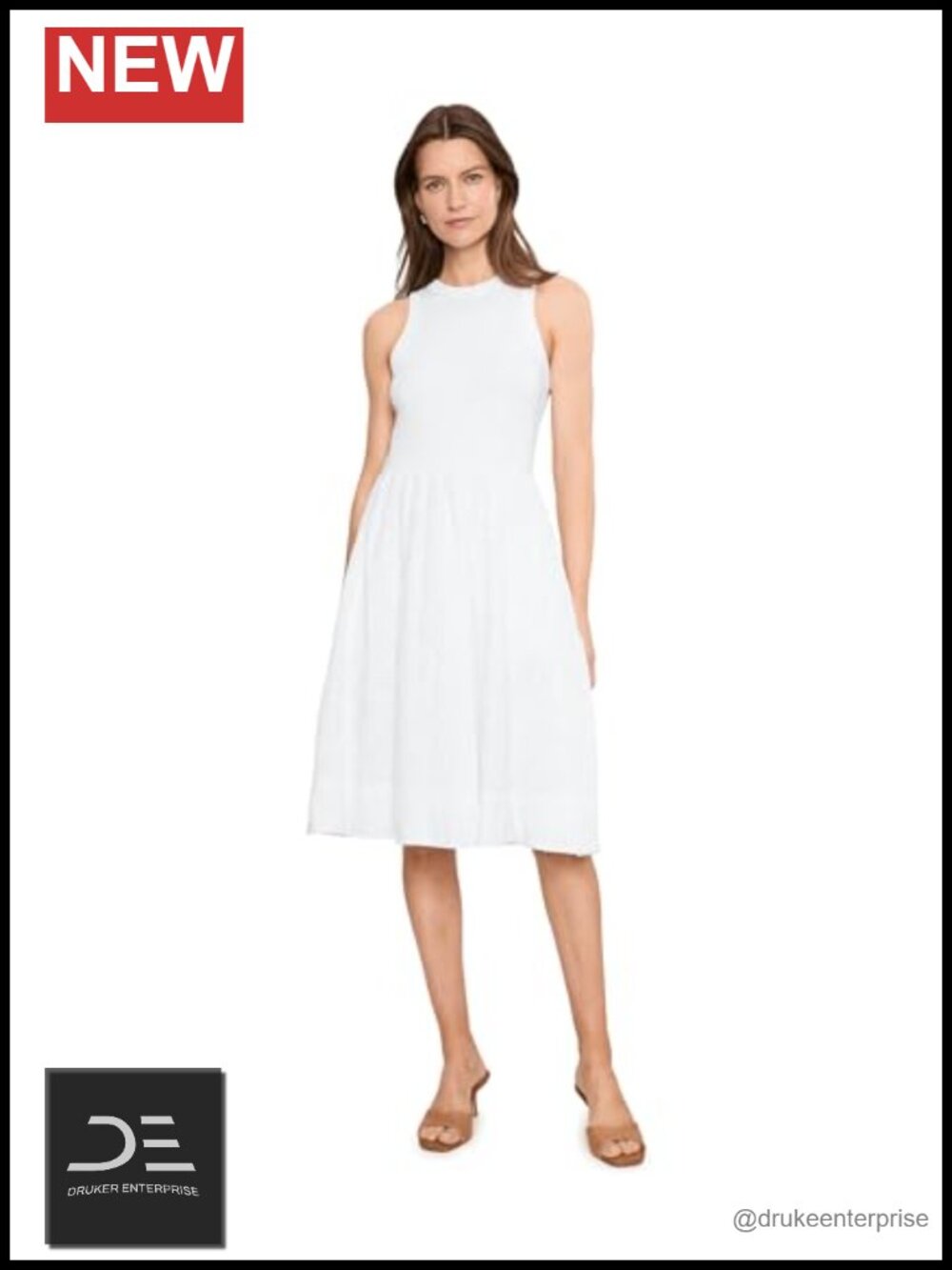 Sleeveless Diamond Eyelet Tank Dress with Pockets Calf Length